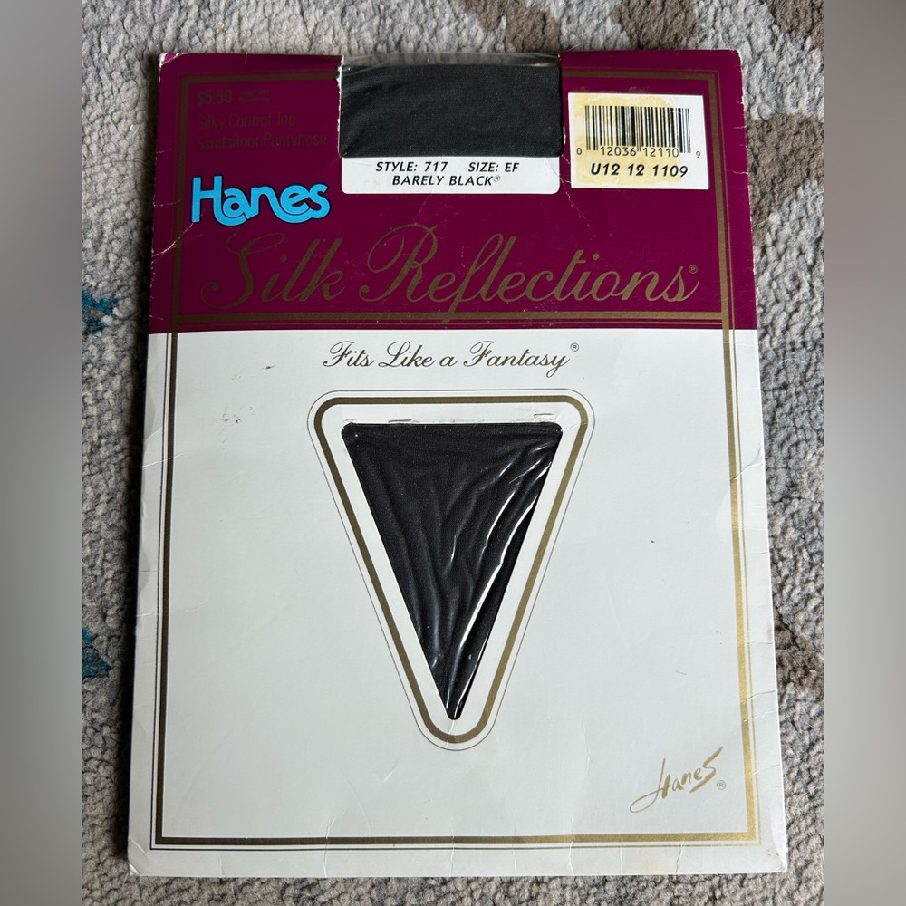Hanes Silk Reflections Barely Black Control Top Pantyhose Sz EF Style 717 Queen